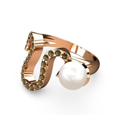 Lora İnci Yüzük - Inci ve dumanlı kuvars 14 ayar rose altın yüzük #1yzvjx1