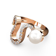 Lora İnci Yüzük - Inci ve pırlanta 925 ayar rose altın kaplama gümüş yüzük (0.555 karat) #3m8d21