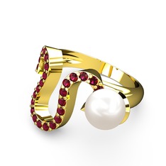 Lora İnci Yüzük - Inci ve rodolit garnet 925 ayar altın kaplama gümüş yüzük #7ced0v