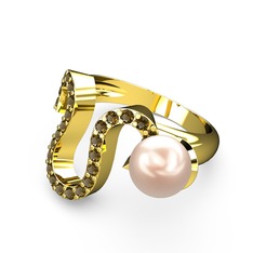 Lora İnci Yüzük - Pembe inci ve dumanlı kuvars 925 ayar altın kaplama gümüş yüzük #k7vcxa