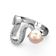 Lora İnci Yüzük - Pembe inci ve swarovski 14 ayar beyaz altın yüzük #lgzxap