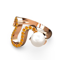 Lora İnci Yüzük - Inci ve sitrin 14 ayar rose altın yüzük #rg8w6b