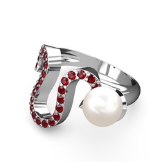 Lora İnci Yüzük - Inci ve garnet 18 ayar beyaz altın yüzük #yah77r