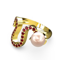 Lora İnci Yüzük - Pembe inci ve garnet 925 ayar altın kaplama gümüş yüzük #zdxzsu