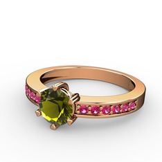 Anima Tektaş Yüzük - Peridot ve rodolit garnet 14 ayar rose altın yüzük #10nkxlm