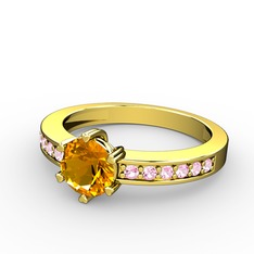 Sitrin ve pembe kuvars 18 ayar altın yüzük