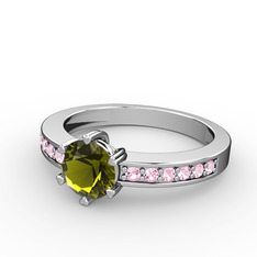 Peridot ve pembe kuvars 18 ayar beyaz altın yüzük