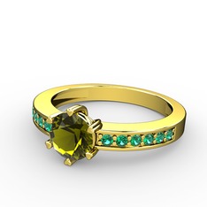 Anima Tektaş Yüzük - Peridot ve yeşil kuvars 925 ayar altın kaplama gümüş yüzük #12misve