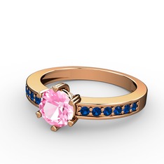 Pembe kuvars ve lab safir 925 ayar rose altın kaplama gümüş yüzük
