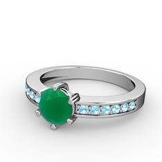 Kök zümrüt ve akuamarin 18 ayar beyaz altın yüzük