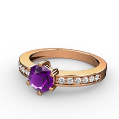 Anima Tektaş Yüzük - Ametist ve pırlanta 18 ayar rose altın yüzük (0.18 karat) #142rc60