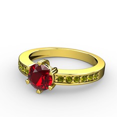 Anima Tektaş Yüzük - Garnet ve peridot 925 ayar altın kaplama gümüş yüzük #14aveqa