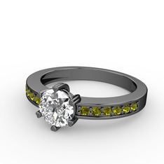 Swarovski ve peridot 925 ayar siyah rodyum kaplama gümüş yüzük