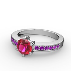 Anima Tektaş Yüzük - Rodolit garnet ve ametist 14 ayar beyaz altın yüzük #17wg3n