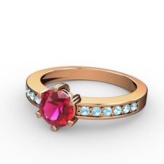 Rodolit garnet ve akuamarin 14 ayar rose altın yüzük