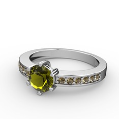 Peridot ve dumanlı kuvars 8 ayar beyaz altın yüzük