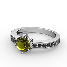 Anima Tektaş Yüzük - Peridot ve siyah zirkon 18 ayar beyaz altın yüzük #199dbfa