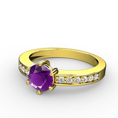 Anima Tektaş Yüzük - Ametist ve swarovski 18 ayar altın yüzük #1aze2yp