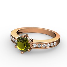 Peridot ve beyaz zirkon 14 ayar rose altın yüzük