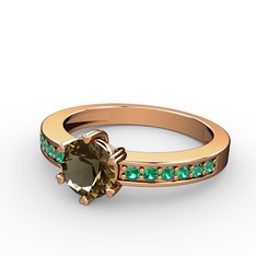 Anima Tektaş Yüzük - Dumanlı kuvars ve yeşil kuvars 18 ayar rose altın yüzük #1bverqv
