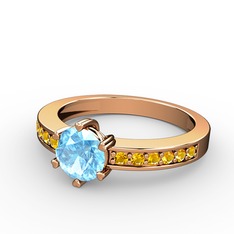 Anima Tektaş Yüzük - Akuamarin ve sitrin 14 ayar rose altın yüzük #1c5wa0a