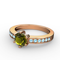 Anima Tektaş Yüzük - Peridot ve akuamarin 925 ayar rose altın kaplama gümüş yüzük #1cdkp4t
