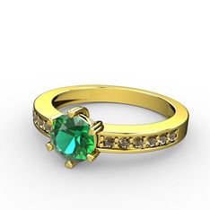 Anima Tektaş Yüzük - Yeşil kuvars ve dumanlı kuvars 8 ayar altın yüzük #1ces65u