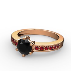 Siyah zirkon ve garnet 18 ayar rose altın yüzük