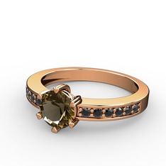 Anima Tektaş Yüzük - Dumanlı kuvars ve siyah zirkon 18 ayar rose altın yüzük #1cpm0lk