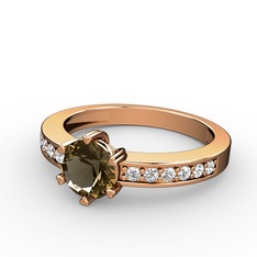 Dumanlı kuvars ve swarovski 18 ayar rose altın yüzük