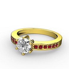 Anima Tektaş Yüzük - Beyaz zirkon ve garnet 14 ayar altın yüzük #1cvll6d