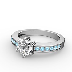 Anima Tektaş Yüzük - Swarovski ve akuamarin 14 ayar beyaz altın yüzük #1cwnfkj