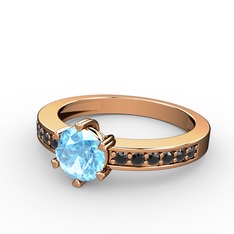 Akuamarin ve siyah zirkon 8 ayar rose altın yüzük