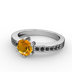 Anima Tektaş Yüzük - Sitrin ve siyah zirkon 14 ayar beyaz altın yüzük #1dgehdy