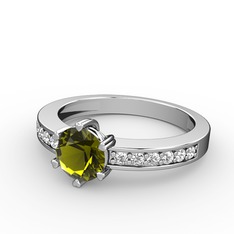 Peridot ve pırlanta 14 ayar beyaz altın yüzük (0.18 karat)