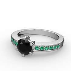 Anima Tektaş Yüzük - Siyah zirkon ve yeşil kuvars 8 ayar beyaz altın yüzük #1eyytsb