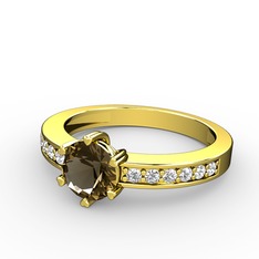 Anima Tektaş Yüzük - Dumanlı kuvars ve swarovski 18 ayar altın yüzük #1f2unzv