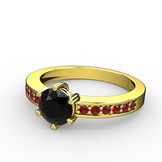 Anima Tektaş Yüzük - Siyah zirkon ve garnet 18 ayar altın yüzük #1f9mv2r
