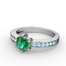 Anima Tektaş Yüzük - Yeşil kuvars ve akuamarin 8 ayar beyaz altın yüzük #1heg6co