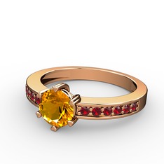 Anima Tektaş Yüzük - Sitrin ve garnet 925 ayar rose altın kaplama gümüş yüzük #1hjmuho