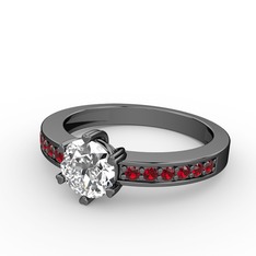 Pırlanta ve garnet 925 ayar siyah rodyum kaplama gümüş yüzük (0.92 karat)