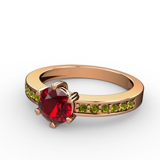 Garnet ve peridot 925 ayar rose altın kaplama gümüş yüzük