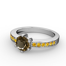 Dumanlı kuvars ve sitrin 8 ayar beyaz altın yüzük