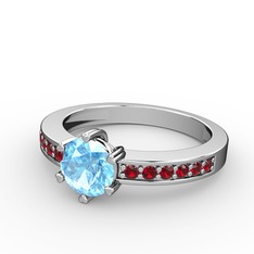 Anima Tektaş Yüzük - Akuamarin ve garnet 14 ayar beyaz altın yüzük #1iecl4w