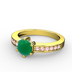 Anima Tektaş Yüzük - Kök zümrüt ve pembe kuvars 18 ayar altın yüzük #1jmfh6u