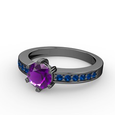 Anima Tektaş Yüzük - Ametist ve lab safir 925 ayar siyah rodyum kaplama gümüş yüzük #1jsjrgk