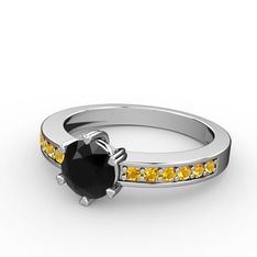 Anima Tektaş Yüzük - Siyah zirkon ve sitrin 18 ayar beyaz altın yüzük #1kc1n62