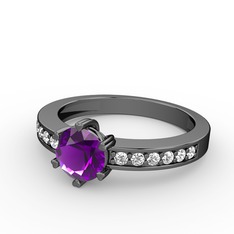 Anima Tektaş Yüzük - Ametist ve swarovski 925 ayar siyah rodyum kaplama gümüş yüzük #1luyw4l