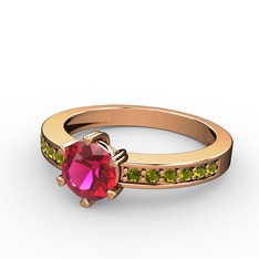 Anima Tektaş Yüzük - Rodolit garnet ve peridot 14 ayar rose altın yüzük #1lvwzi