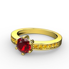 Anima Tektaş Yüzük - Garnet ve sitrin 18 ayar altın yüzük #1m9i4iv